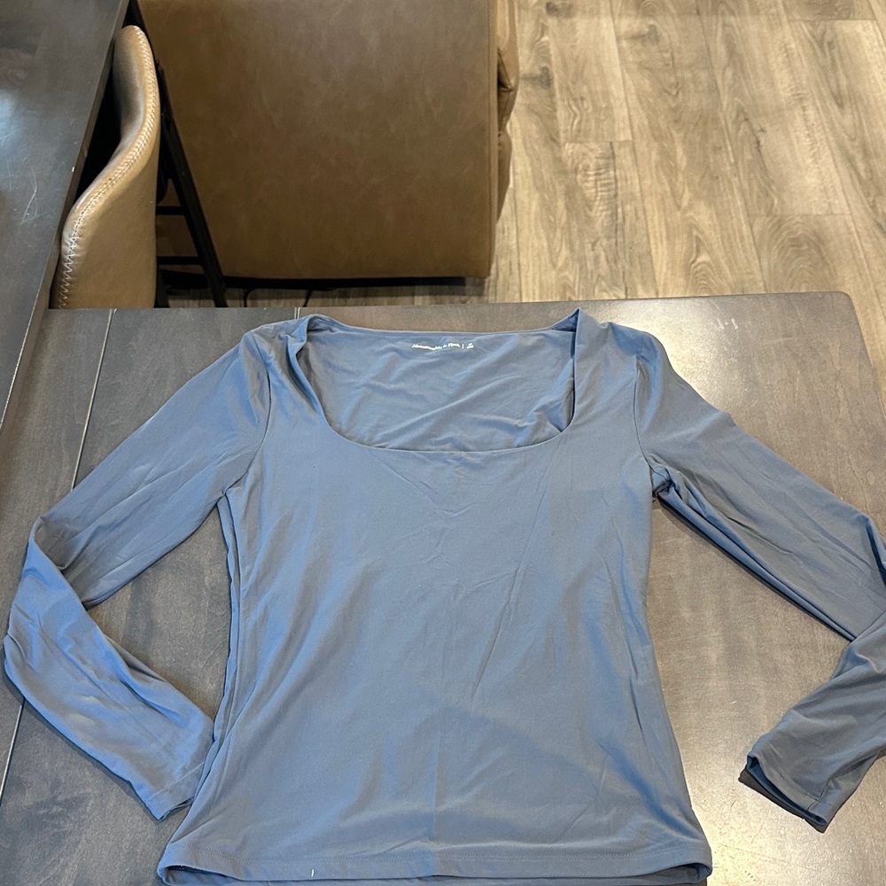 Abercrombie & Fitch Scoop Neck Long Sleeve Top - Slate Blue